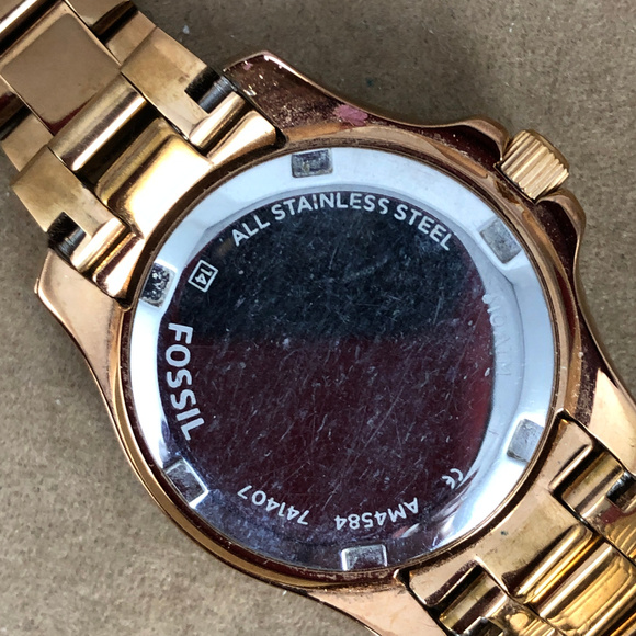 Vintage Fossil Teal Watch Rose Gold Crystal Bezel - Picture 6 of 6